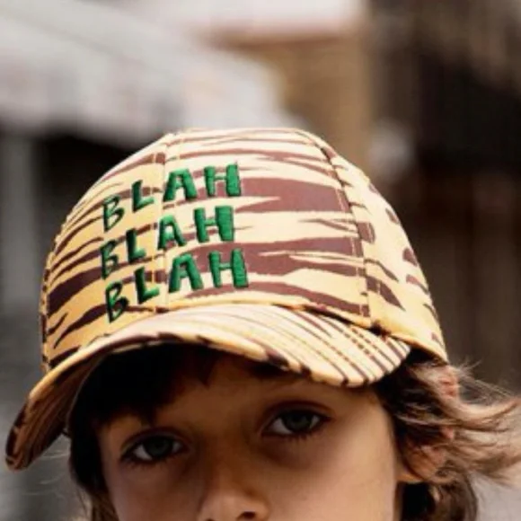 Mini Rodini Tiger Stripe Cap Baseball Hat Blah Blah Blah Cap NWT - Picture 1 of 7